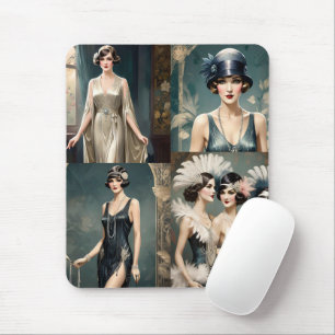 1920s Ladies Fashion Photo Collage, Mouse Mat