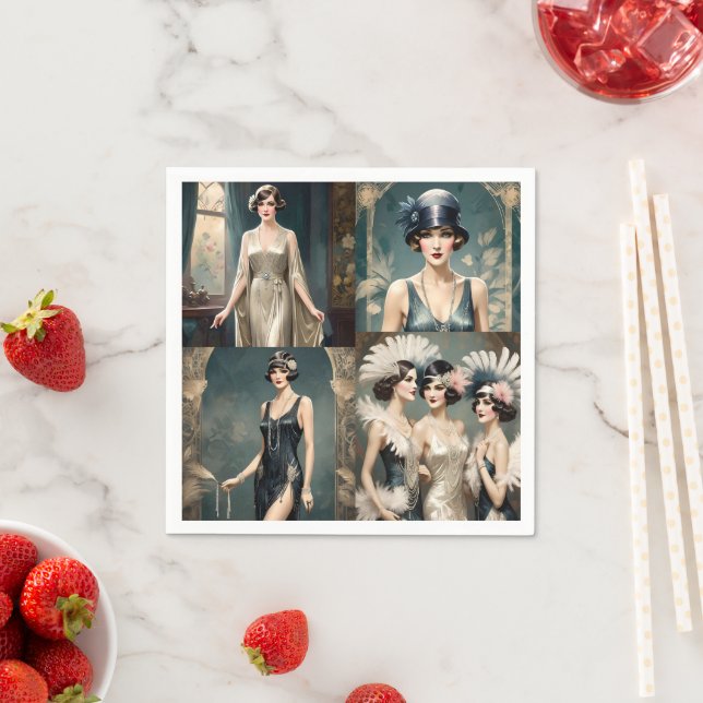 1920s Ladies Fashion Photo Collage, Napkin (Insitu)