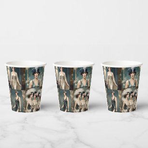 1920s Ladies Fashion Photo Collage, Paper Cups