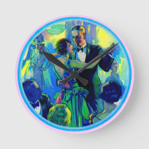1920s lady and gentleman on the dance floor round clock