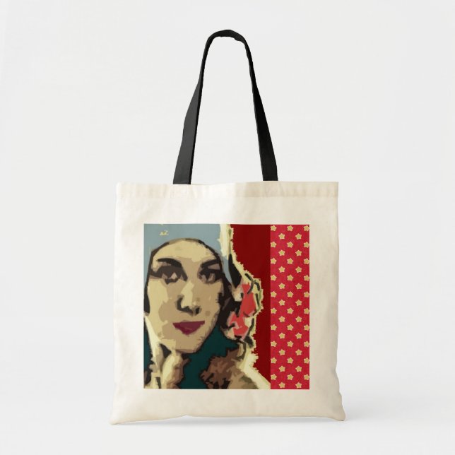 1920s Lady in a Blue Hat Burgundy Tote Bag (Front)
