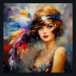 1920s Lady  Poster<br><div class="desc">1920s Lady poster showcases a burst of colorful feathers arranged in an elegant and fashionable headpiece. These feathers,  in hues of vibrant blues,  pinks,  red and purples,  create a visually arresting contrast against the backdrop of the lady's styled hair.  1920s lady poster invites viewers to "Download today for $8.00</div>