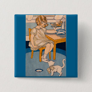 1920s little girl and her little white cat 15 cm square badge