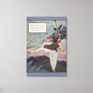 1920s Mother Goose riding her giant goose Canvas Print
