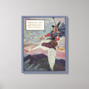 1920s Mother Goose riding her giant goose Canvas Print