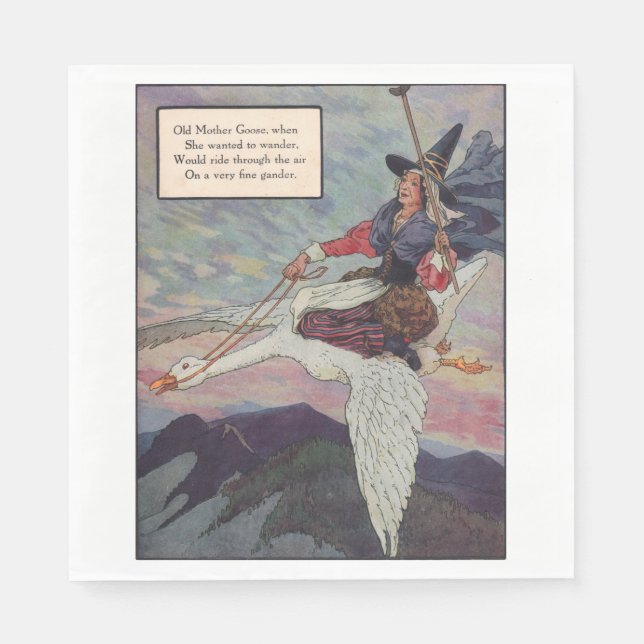 1920s Mother Goose riding her giant goose Napkin (Front)