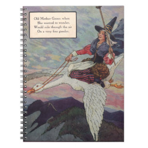 1920s Mother Goose riding her giant goose Notebook