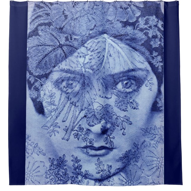 1920s movie star Gloria Swanson in blue Shower Curtain (Front)