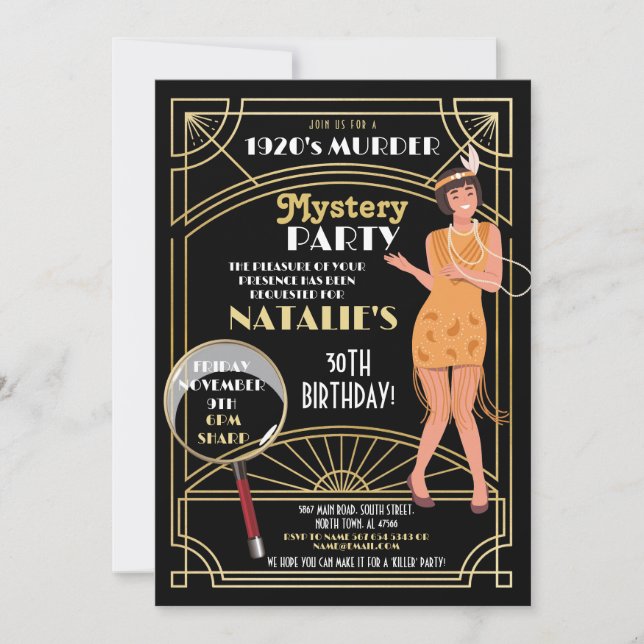 1920's Murder Mystery Birthday Dinner Party Deco Invitation (Front)