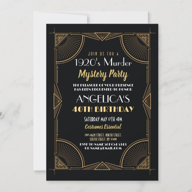 1920's Murder Mystery Birthday Dinner Party Invitation (Front)