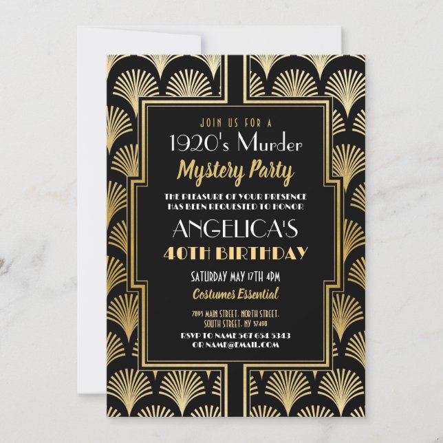 1920's Murder Mystery Birthday Dinner Party Invitation (Front)