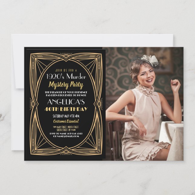 1920's Murder Mystery Birthday Dinner Party Photo Invitation (Front)