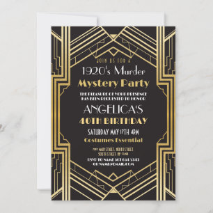 1920s Murder Mystery Party Dinner Birthday Invitation