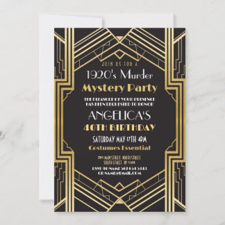 1920s Murder Mystery Party Dinner Birthday Invitation