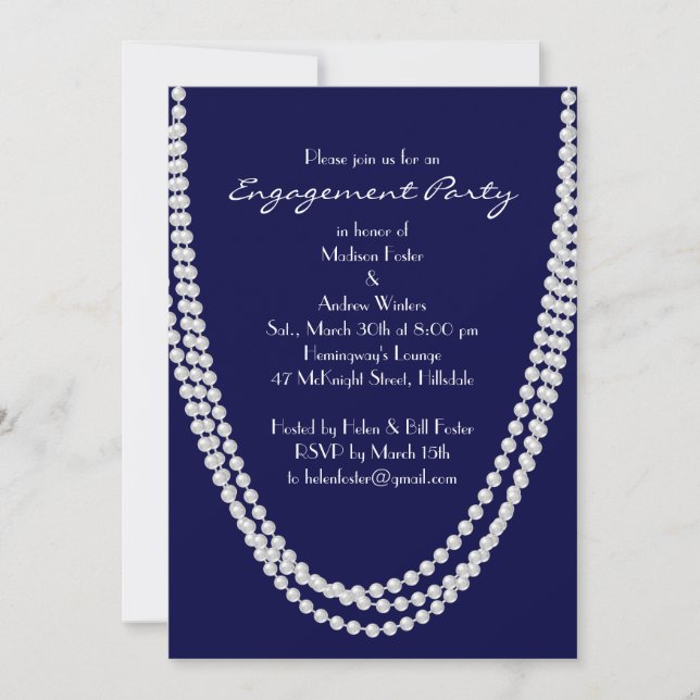 1920's Pearl Engagement Party Invitation - blue (Front)