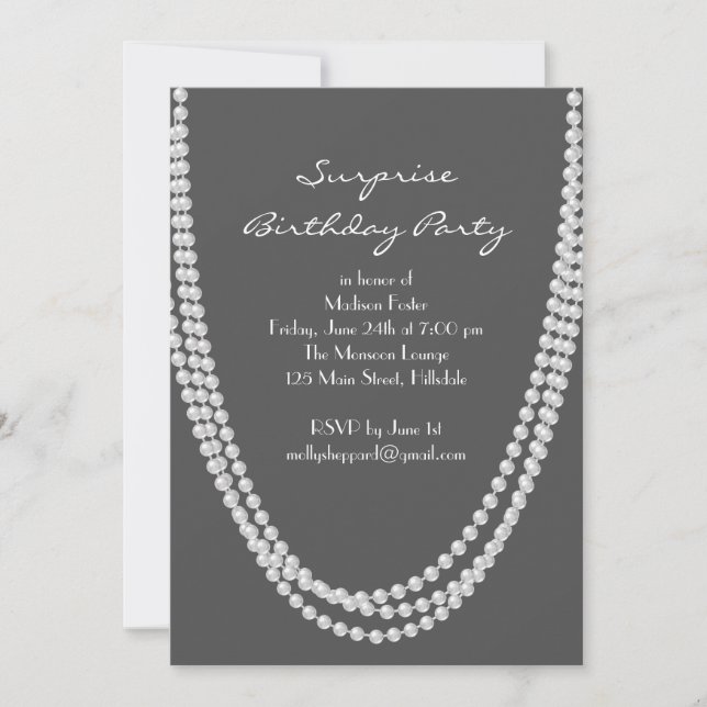 1920's Pearl Surprise Birthday Party Invite grey (Front)