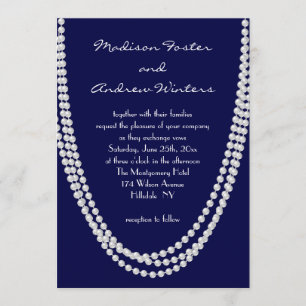 1920's Pearl Wedding Invitation - blue