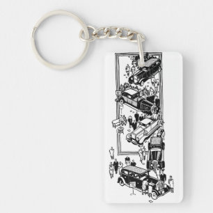1920s people car show art illustration  key ring