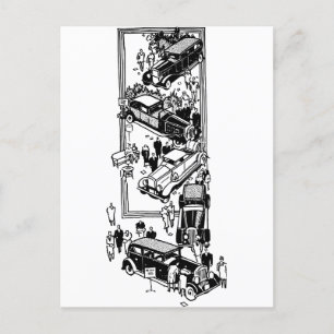 1920s people car show art illustration  postcard
