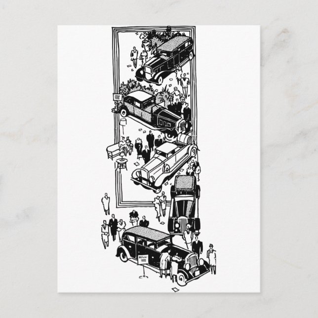 1920s people car show art illustration  postcard (Front)