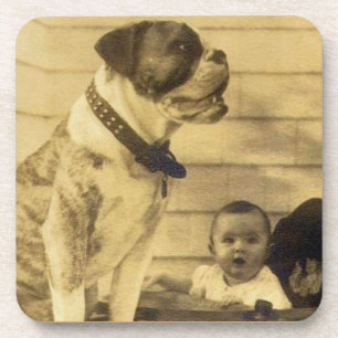 1920s pitbull guards baby coaster