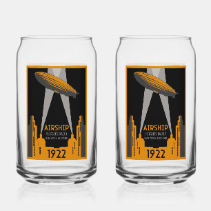 1920's Retro Airship Travel Can Glass