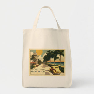 1920s Retro Miami Beach Ocean Drive Postcard Tote Bag