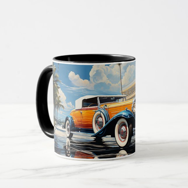 1920s roadster by a beach bungalow in Miami Beach Mug (Front Left)