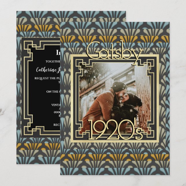 1920's roaring twenties Gatsby photo Art Deco chic Invitation (Front/Back)