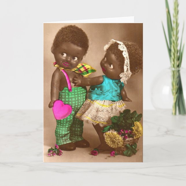 1920s RPPC adorable black dolls in love Card (Front)