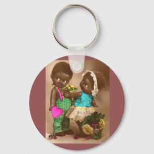 1920s RPPC adorable black dolls in love Key Ring