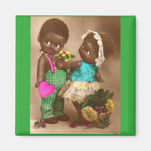 1920s RPPC adorable black dolls in love Magnet