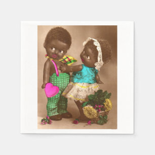 1920s RPPC adorable black dolls in love Napkin