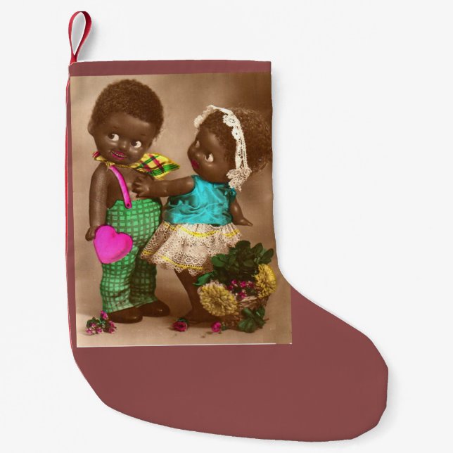 1920s RPPC adorable black dolls in love Small Christmas Stocking (Front)