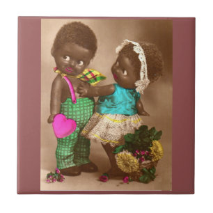 1920s RPPC adorable black dolls in love Tile