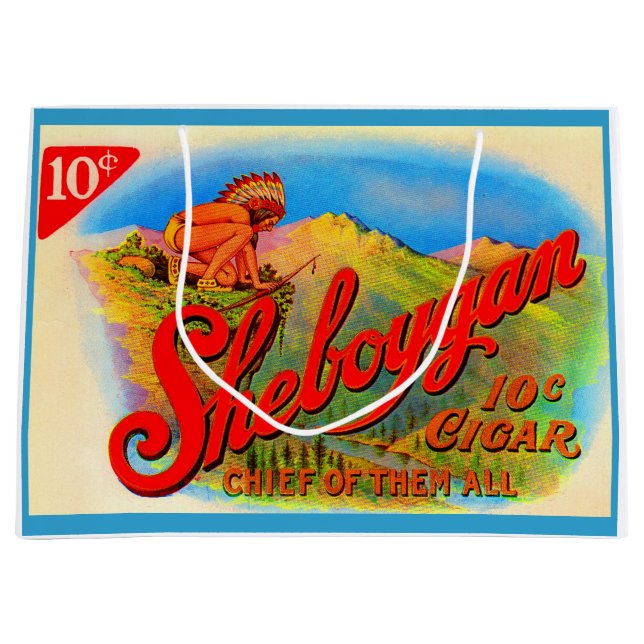 1920s Sheboygan cigar label print Large Gift Bag (Front)