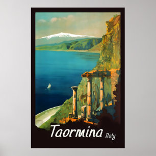 1920s Taormina Sicily Vintage Style Travel Poster