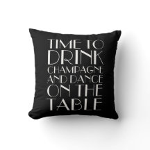 1920's Time to Drink Champagne Black& White Pillow