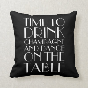 1920's Time to Drink Champagne Black& White Pillow