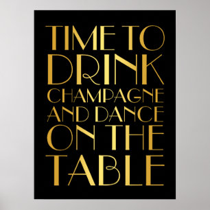 1920's Time to Drink Champagne Poster gold