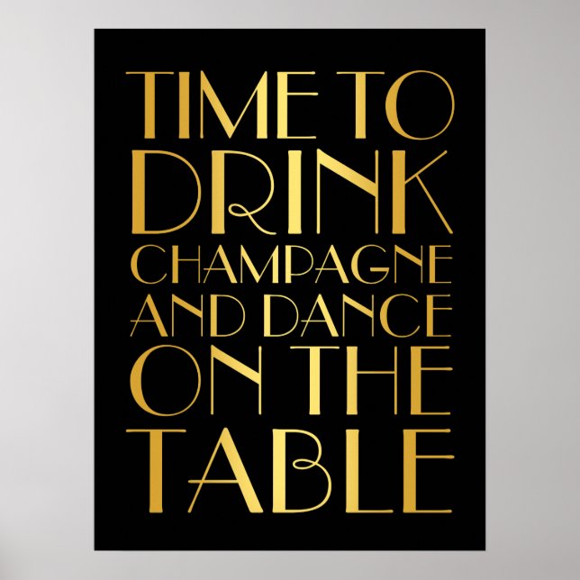 1920's Time to Drink Champagne Poster gold (Front)