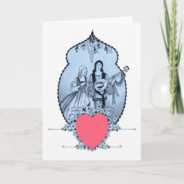 1920's Troubadour & Demoiselle Valentine Card Art (Front)