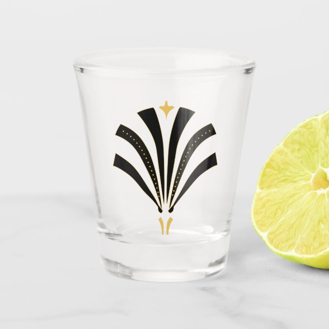 1920s Vintage Art Deco Black Palmetto Leaf Shot Glass (Front)