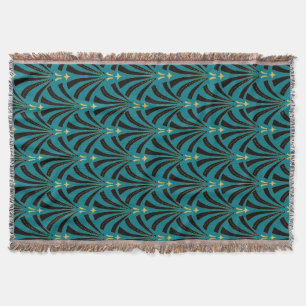 1920s Vintage Art Deco Fans in Mint Julep Throw Blanket