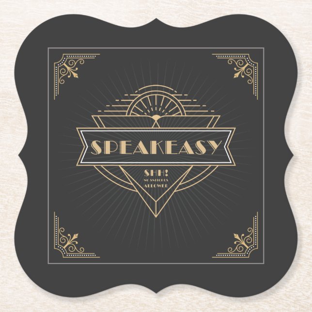1920s Vintage Art Deco Flapper Speakeasy Party Paper Coaster (Front)