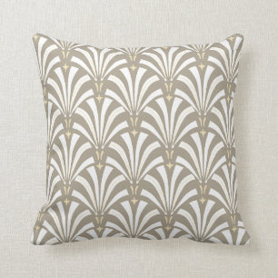 1920s Vintage Art Deco White Fans & Taupe Cushion