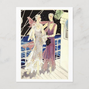 1920s Vintage Fashion Sketch of Evening Gowns Postcard