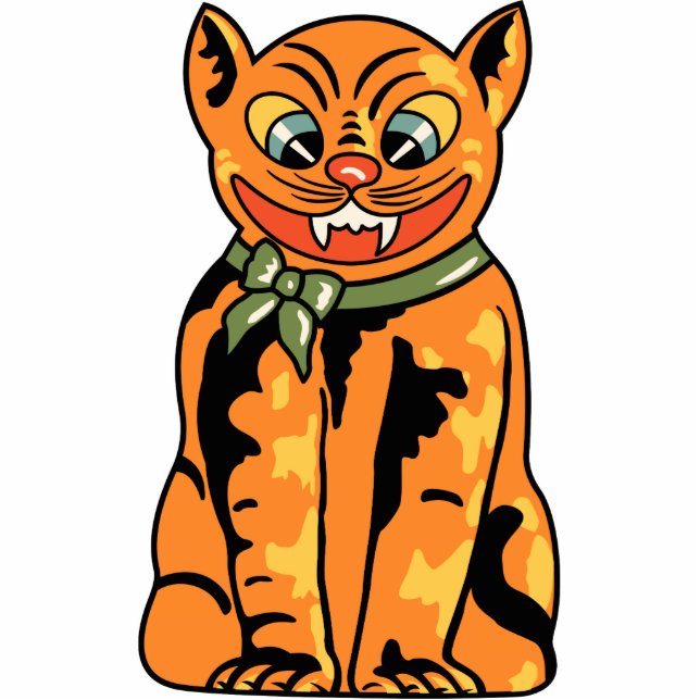 1920s Vintage German Halloween Cat Photo Sculpture Magnet (Front)