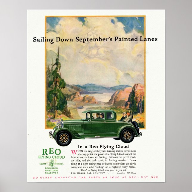 1920s Vintage Green Car REO Flying Cloud Poster (Front)