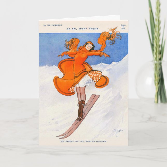 1920s Vintage Woman Skier Holiday Card (Front)